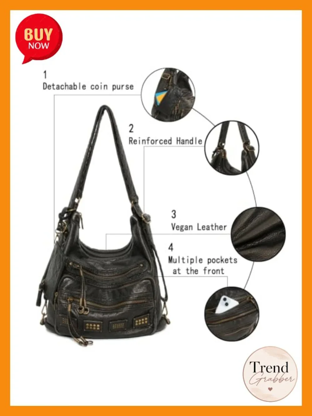 Vegan Leather Hobo Bag, Y2K Vintage Shoulder Purse, Fits 12-Inch Laptop